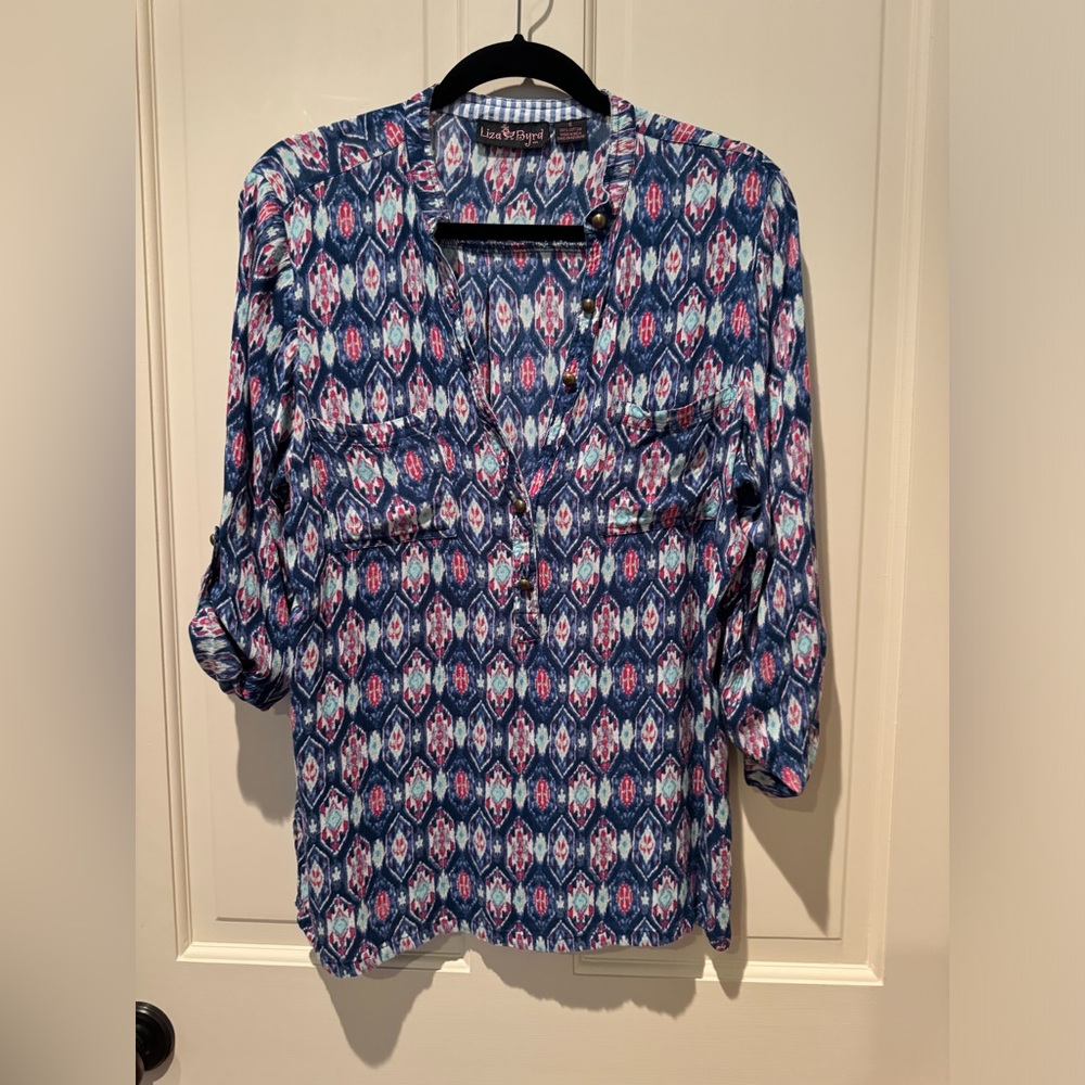 Liza Byrd deep V button down blouse